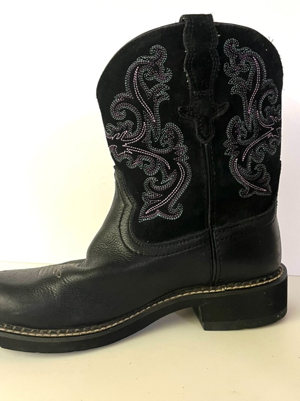 Ariat Women's Boot Fatbaby II Western Black Purple Teal Embroidery Leather W8.5B - Picture 6 of 11